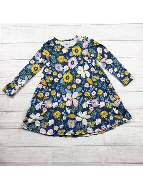 Hanna Andersson Girls Blue Floral Print Long Sleeve Pocket Dress 8